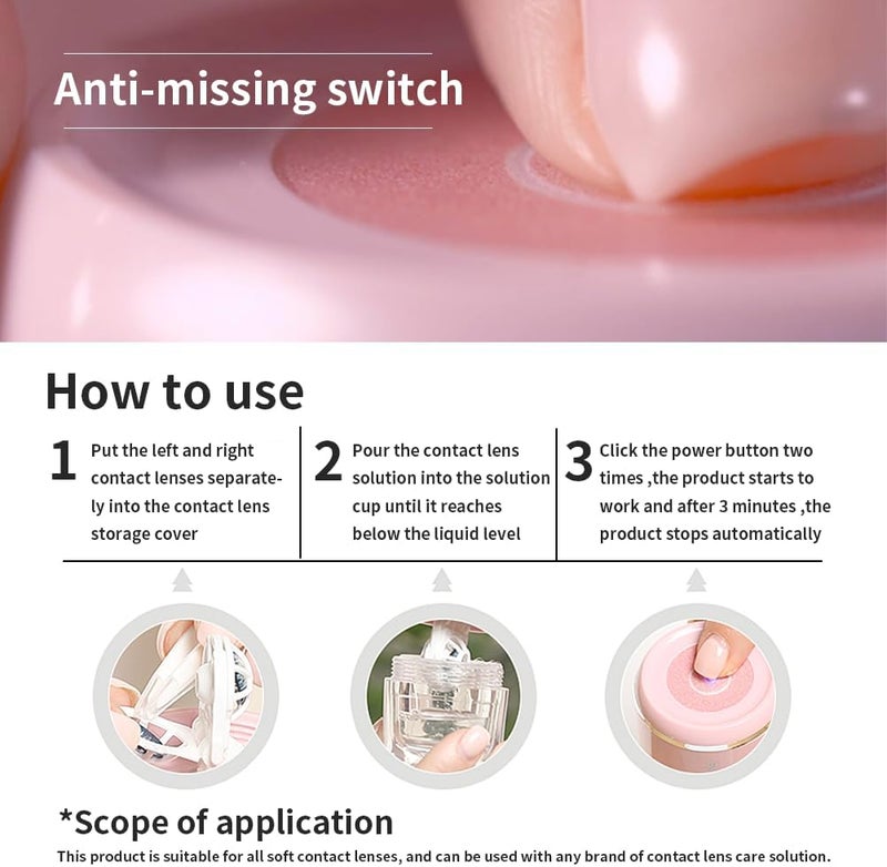 ANKUNABA Contact Lens Cleaner, Portable Soft Contact Lens Cleaning Machine with USB Charger, Automatic Vibration Contact Lenses Cleaner Case for Traveling (Pink) - Image 5